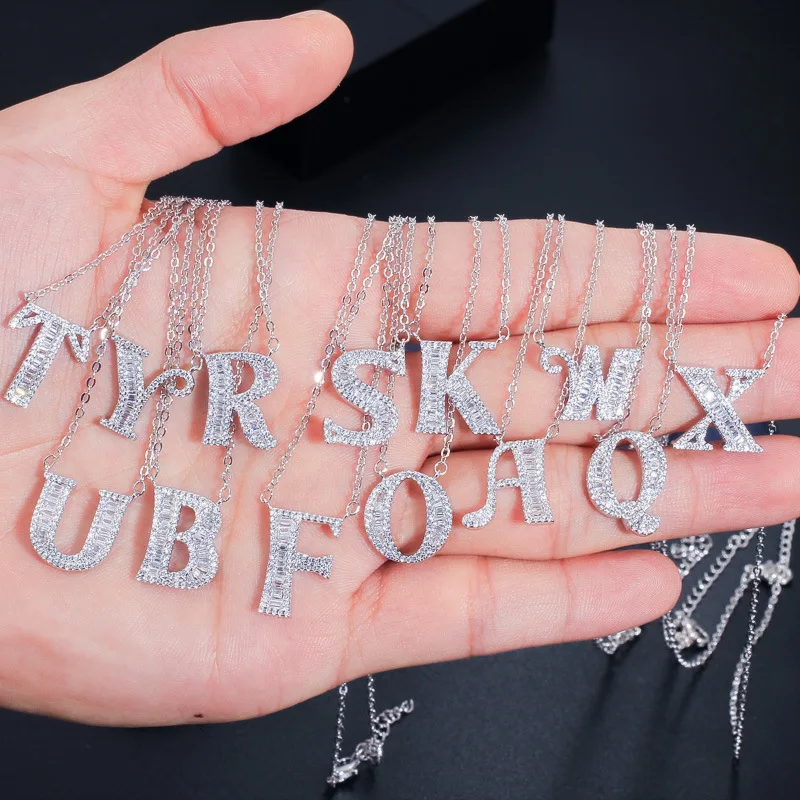 Trendy Jewelry Custom Gold Plated Charms Shiny CZ Word Mixed Small Initial 26 Letter Alphabet Pendants Necklace