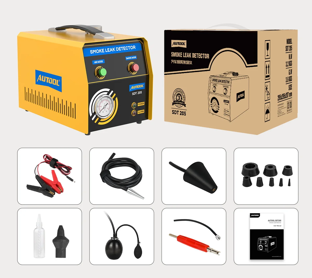 AUTOOL SDT205 EVAP Smoke Machine Automotive Vacuum Diagnostic  Analyzer Engine gas Pipe Leak Detector