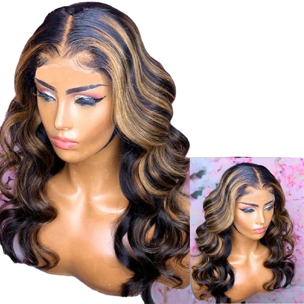 Black Gradient Highlights Brown Natural Cheap Fashion Synthetic Hair Wig  Curly Synthetic Hair Wig