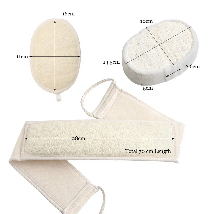 Bathing Personal Care Accessories Custom 3Pcs Natural Luffa Shower Scrubber Kit Body Bath Exfoliating Loofa Belt Pad Sponge Set