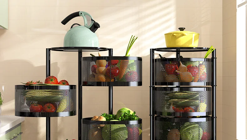 Yuhai Kitchen Storage Rotatable Shelf 3/4/5 Layers Vegetable Or Fruit Storage Rack Metal Multilayer Storage Rack With Wheels