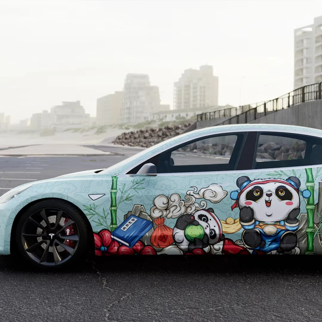 CARKOO Hot Sale Anime Vehicle Livery Japanese Theme Side Car Wrap Girl Vinyl Itasha Stupid Panda Cartoon