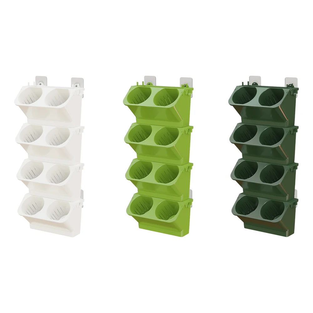 4pc, stackable hydroponic decorative plastic flower pots on the vertical wall of the garden planter