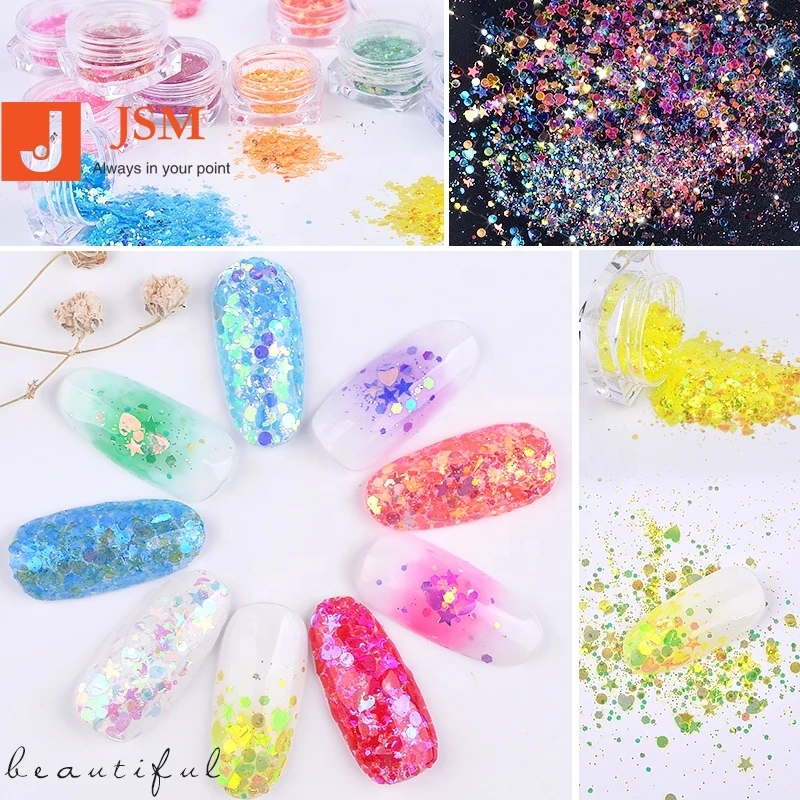 Salon  12 Pcs 3d Mixed Star Heart Round Nail Art Sequins Glitter Set Flake Nail Paillette Sparkling Decorations