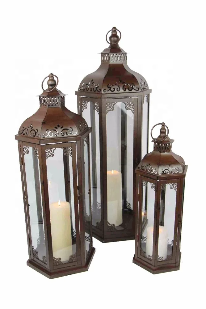 Set Of 3 Moroccan Wedding Decoration Hexagon Metal Lamps And Lanterns