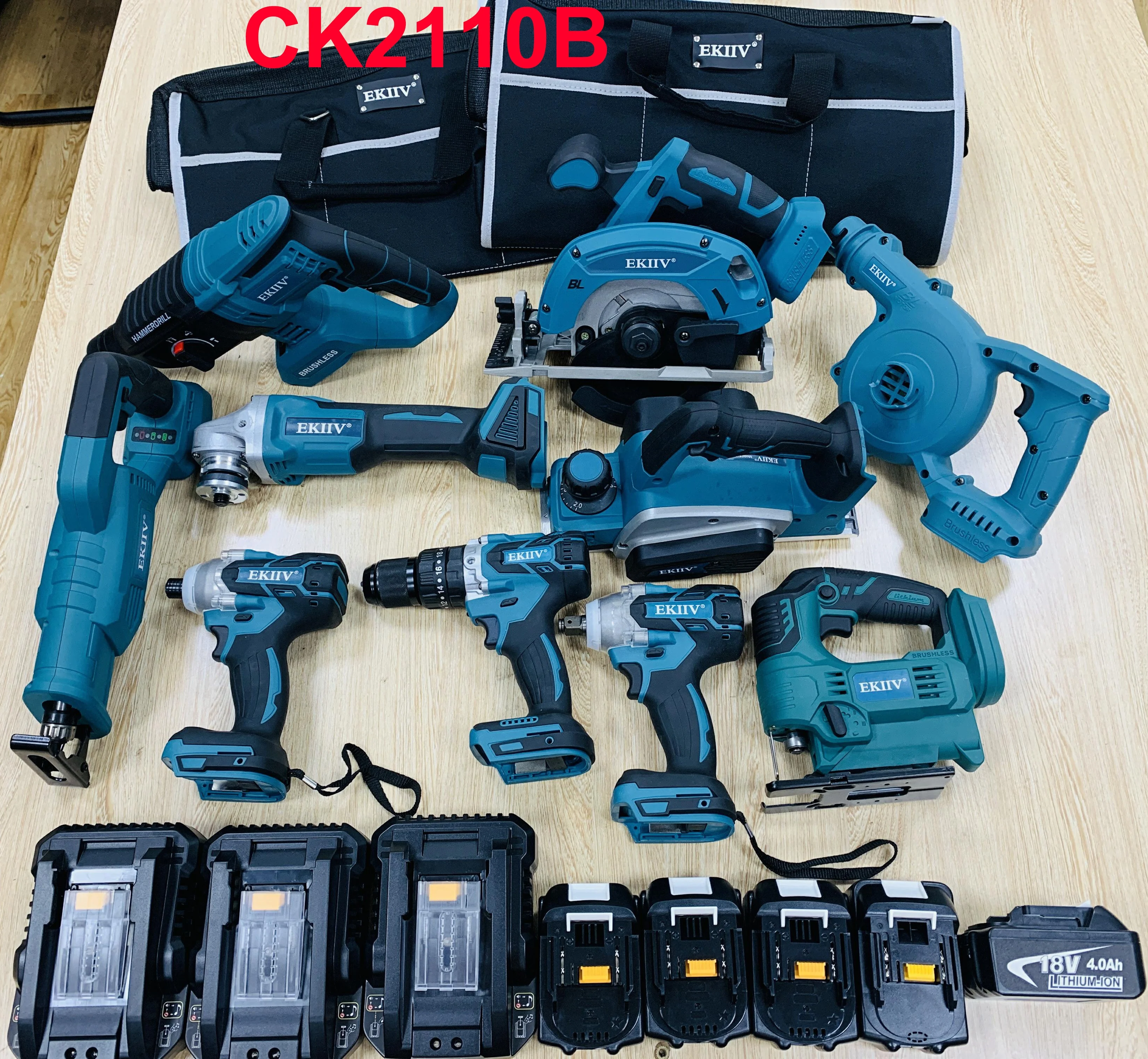 EKIIV Portable 21V Brushless Cordless Lithium Battery Tool Set for Cutting and Grinding-Drill Tool Set