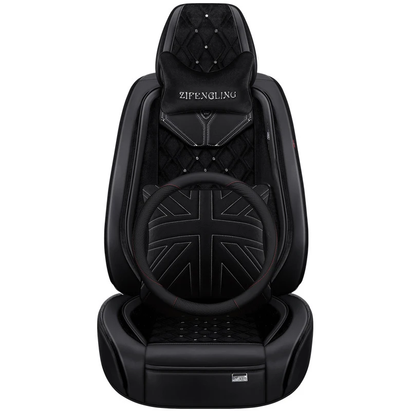 leather and velvet Custom  Four Seasons Universal Car Seat Cover Bag Set Customized with diamonds in winter