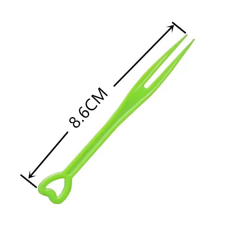 Heart shape mini small clear pink blue ps plastic snack fruit moon cake disposable fork