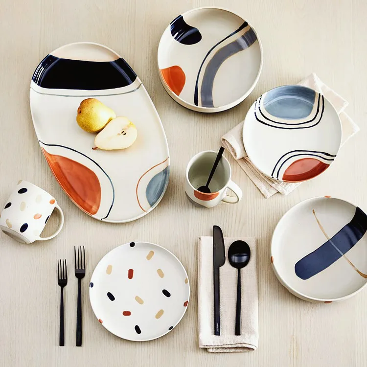 Luxury home crockery dinner sets new design unique printing porcelain salad plates dinnerware sets