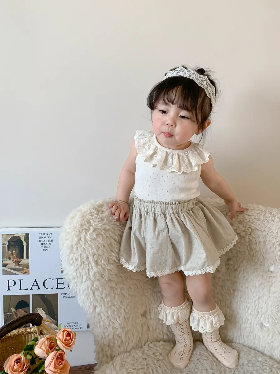 Korean style baby clothing sets for girls summer sleeveless baby clothes for girls wholesale lovely skirt and top set