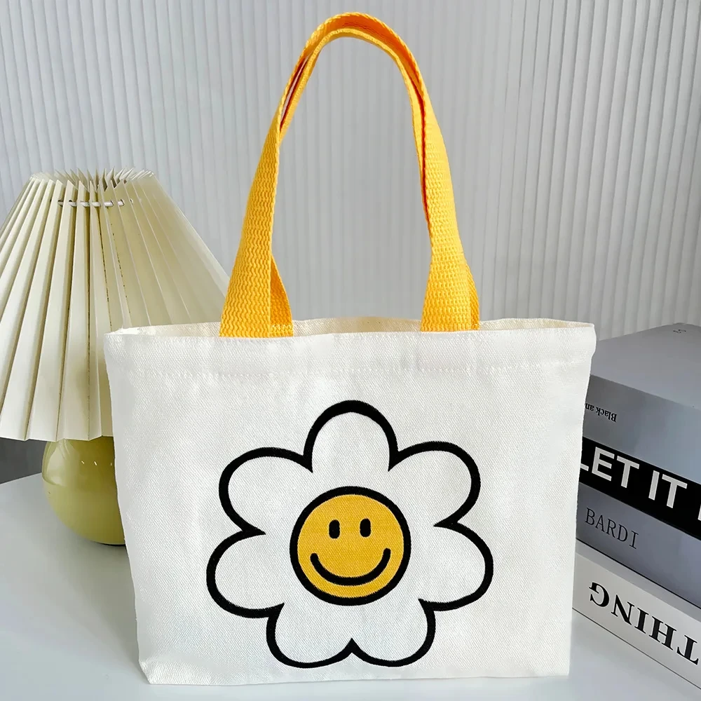 New Style Cute Korean Fashion Shopping Tote Bag Cotton Canvas Tote Bags with Custom Smile Pattern Printed Logo