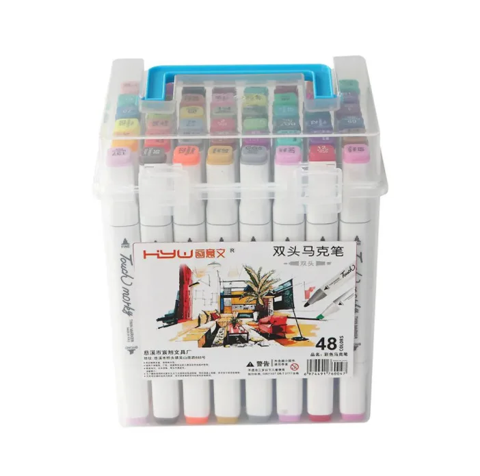 YIHENG Wholesale Custom 24 Colors Acrylic Marker Pen Art Sketch Multi Color Dual Tip Permanent Paint Marker Pen Set