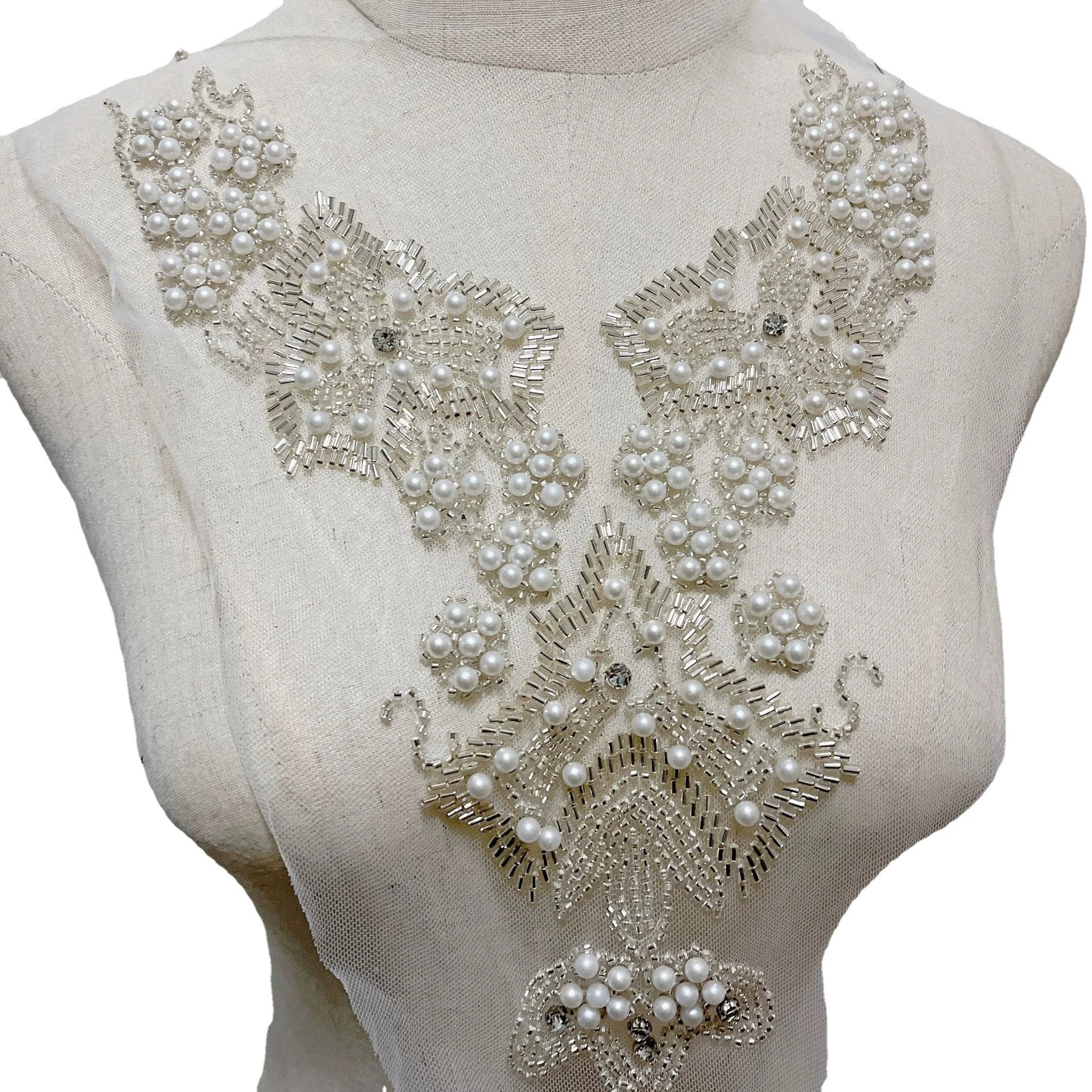Sustainable Polyester DC4 Wedding Dance Dress Accessories Lace Collar with Flower Beads and Pearl Embroidery