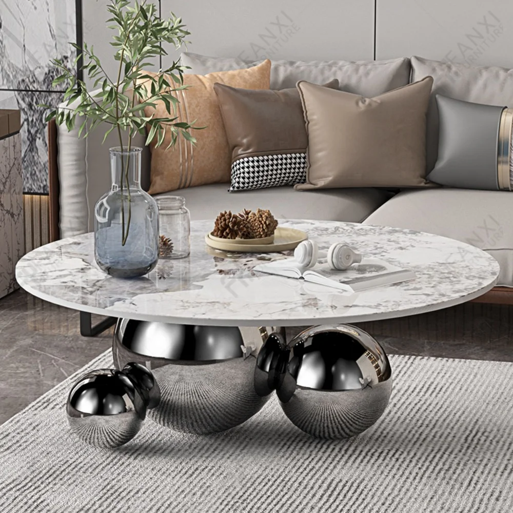 Living room furniture gold metal center table round ball coffee table set luxury modern marble top coffee tables for home
