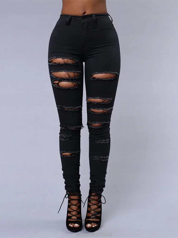 XM-2022 new90814 Factory Jeans High Waist Ripped Jeans Women Washed Flare Denim Jeans
