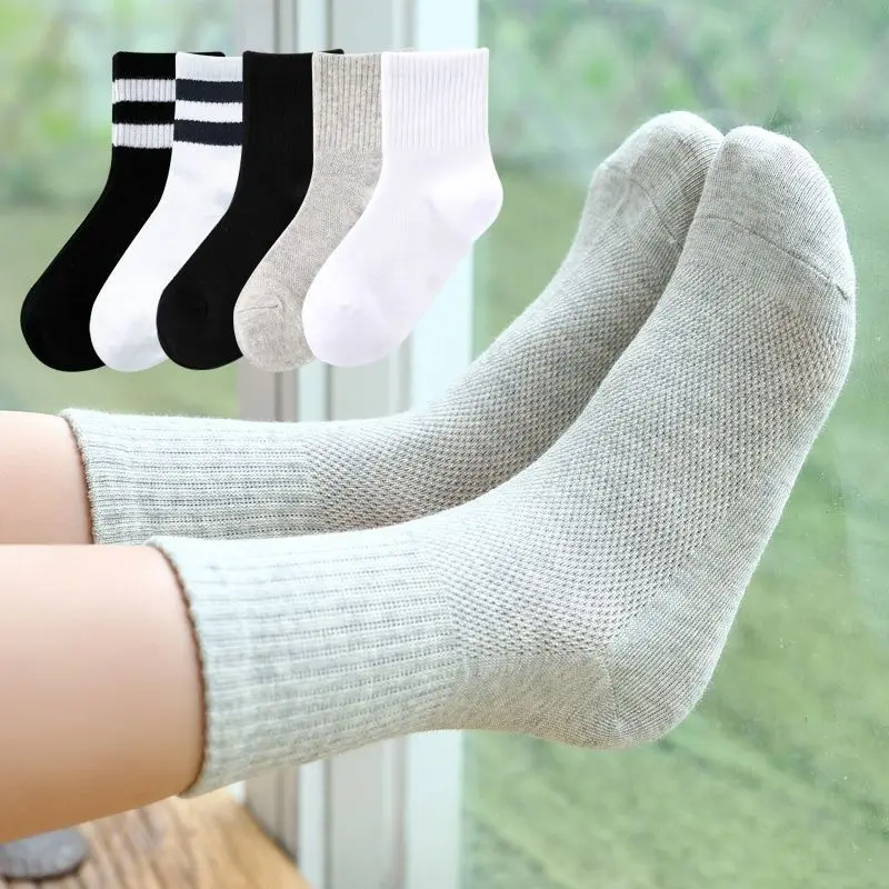 Jingwen OEM Calcetines Escolares Para Ninos Girls Black White Cotton Stripe Kids Socks For School