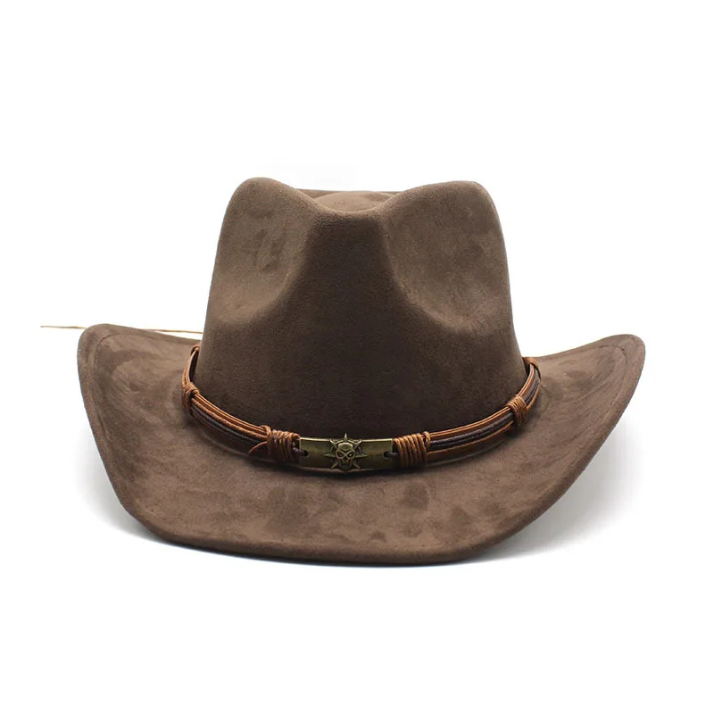 Western Belt Buckle Wide Brim Panama Hat Felt Cowboy Hats Unisex Wool Felt Cowboy Hat