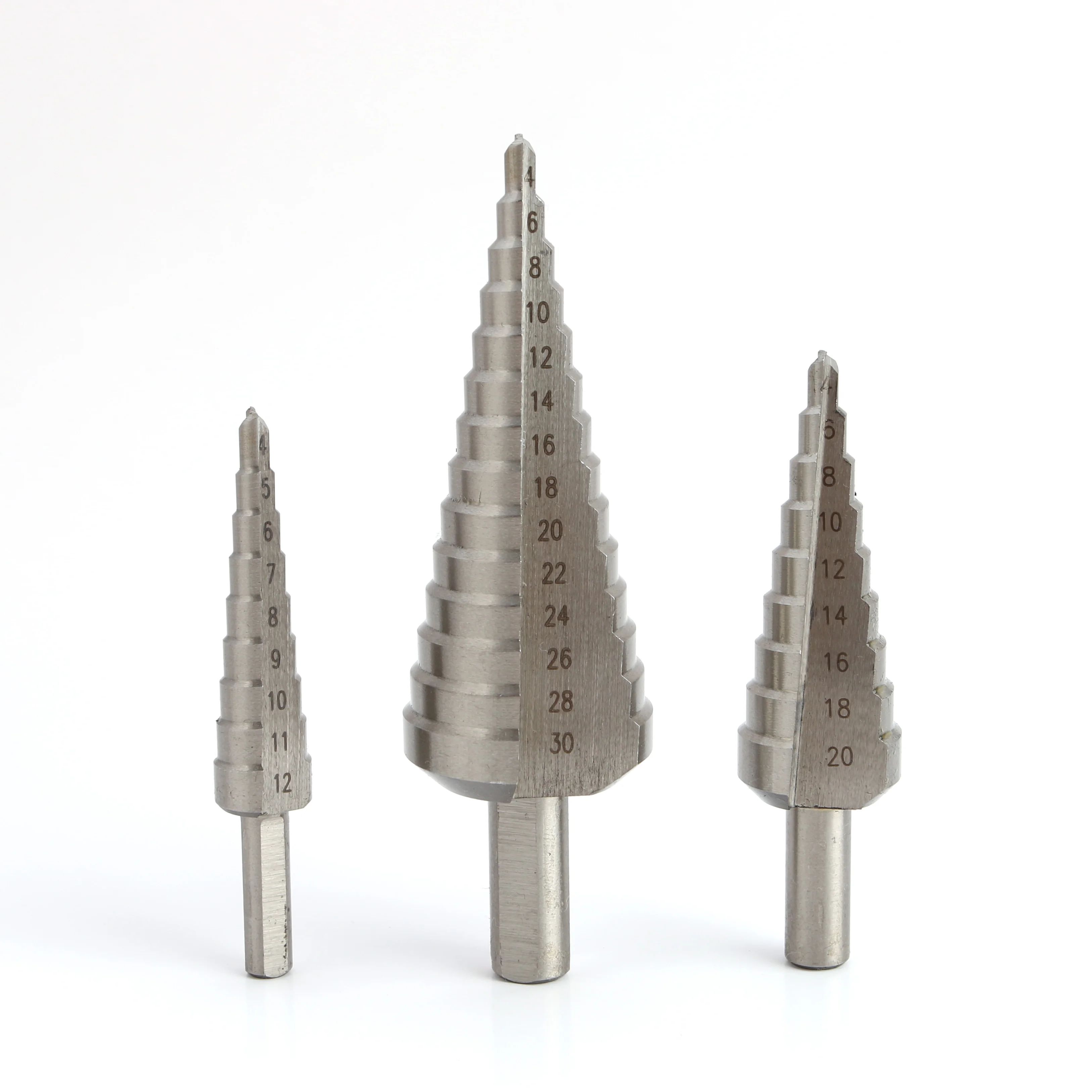 3-flats Shank Straight Flute Bright HSS Step Drill Bit Set for Multiple Hole Metal drilling
