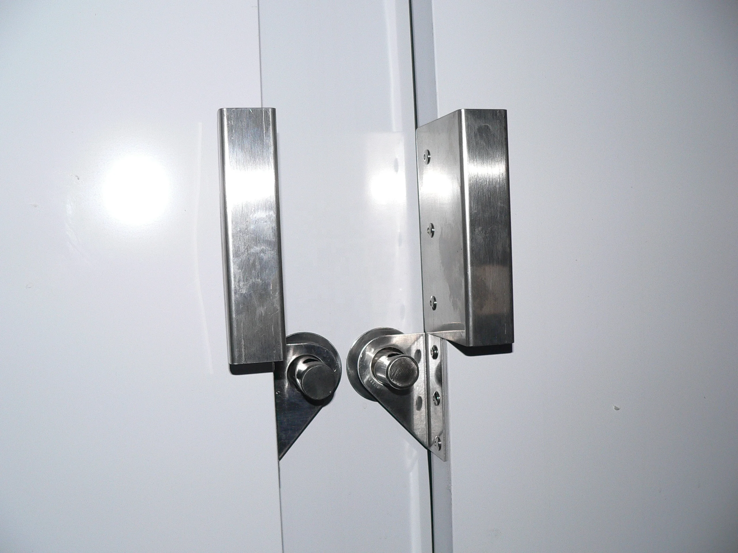 Door handle and locking pin for bagged ice storage