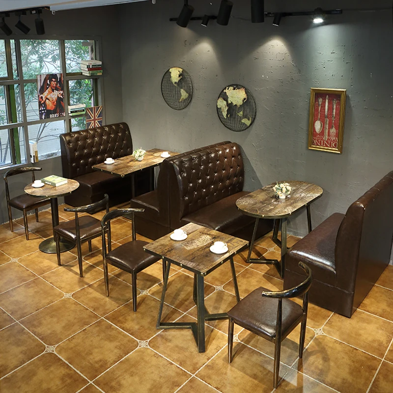 Hot Selling American Industrial Vintage Style Restaurant Coffee Table Fast Food Metal Cross Back Dining Chairs And Table Sets