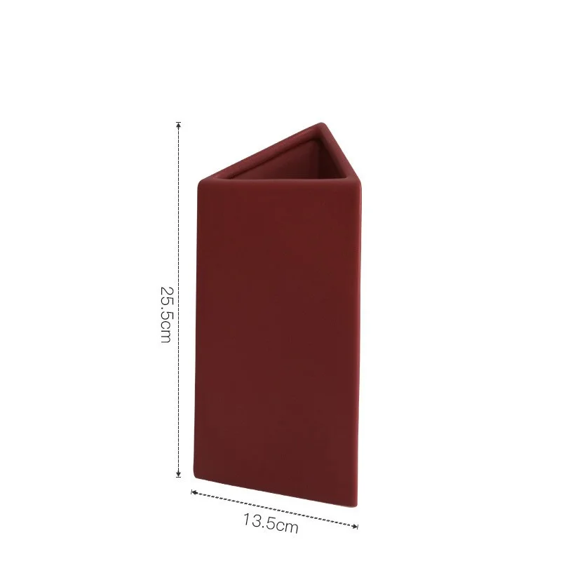 China Decoration Style Triangular Prism Flask with Inclined Mouth Gorgeous Designs Vases for Living Room Wedding