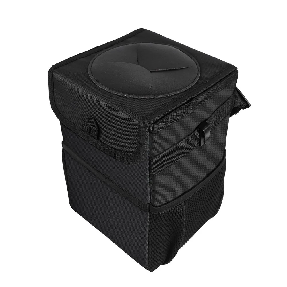 Car Trash Can with Lid Car Trash Bag Hanging with Storage Pockets Collapsible and Portable Car Garbage Bin
