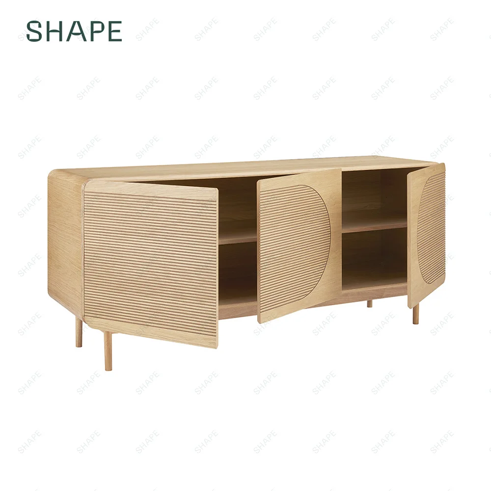 SAPA 160 sideboard in solid oak and oak veneer with  2 adjust and 3 soft closing doors in groove decoration