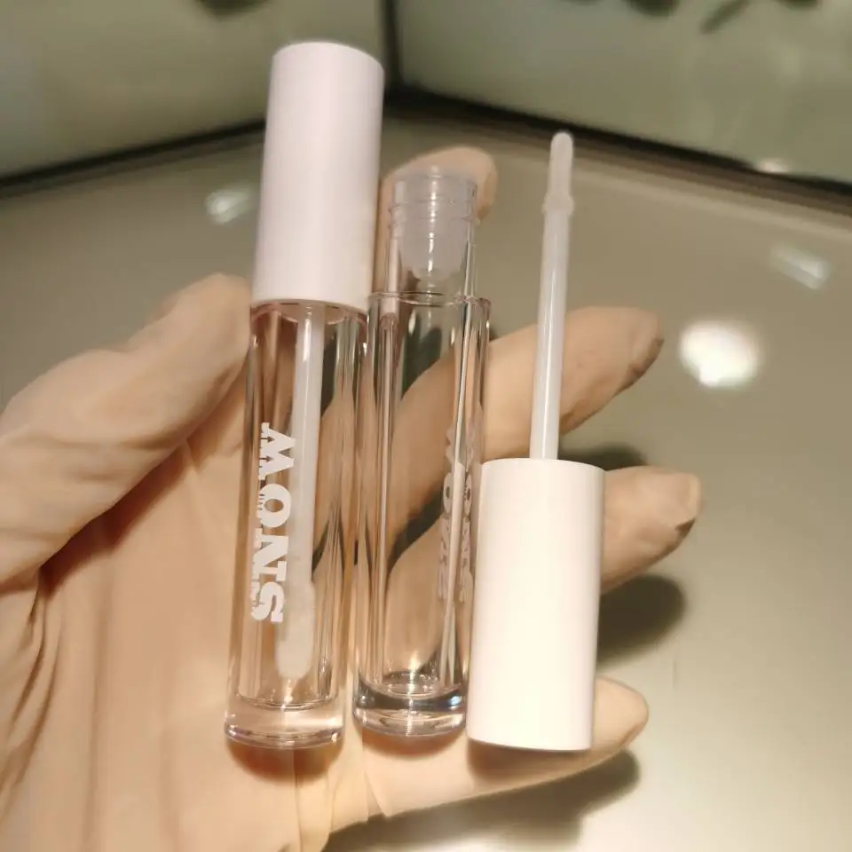 2021 custom  round white empty  lipgloss container creative pink lip gloss packaging tube with wand brush