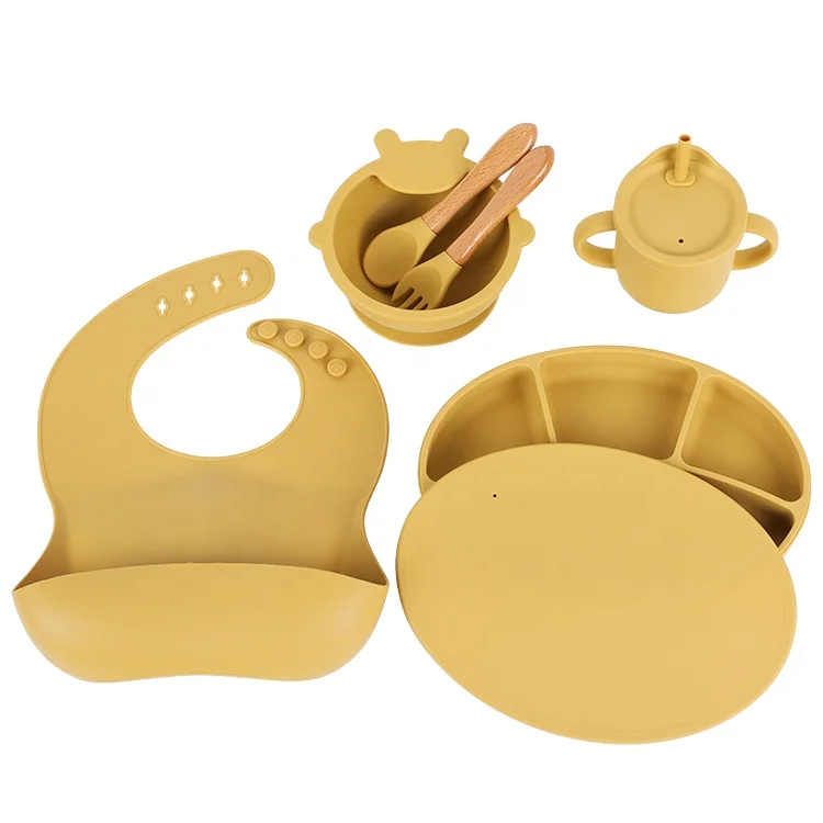 Online customization Baby Suction 2021 New Bowl Food Grade Baby Suction Silicone Feed and Spoon Fork for Baby Kids