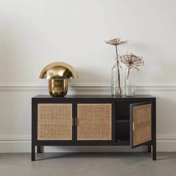 Black Wooden Furniture 3 Rattan Door Sideboard