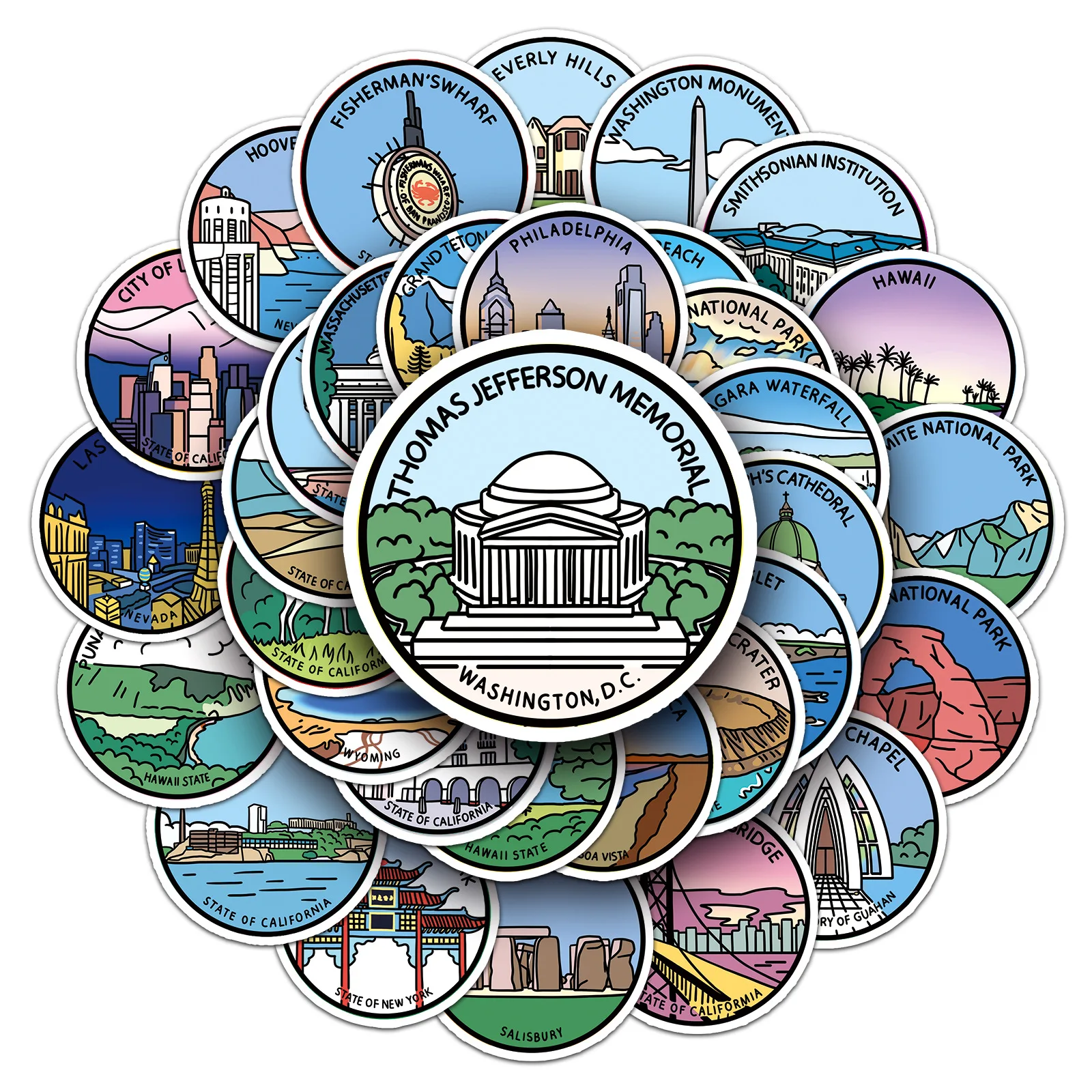 50PCS Famous Tourist decals outdoor travel maps classic world landmark sticker