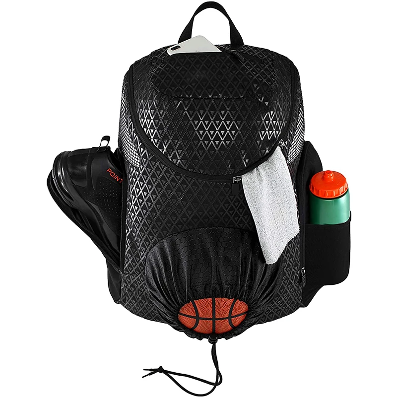 Youth Basketball Backpack Soccer Sports Equipment Bag Basketball with Drawstring Ball Storage Built in Compartments for Shoes