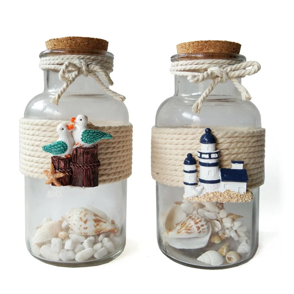 Seashell in bottle with Lighthouse decoration seagull lighthouse sand in glass nautical souvenir gift for boy home decoration