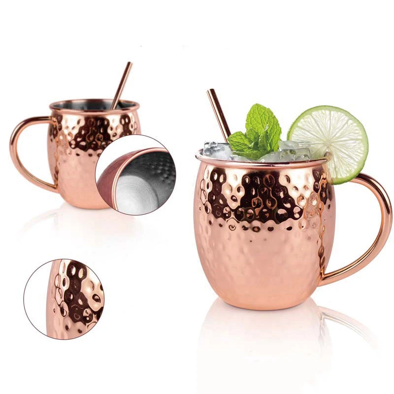 Copper Mug Pure Copper Cup Handmade with a painted hammered surface smooth round lips ergonomic handle with solid grip