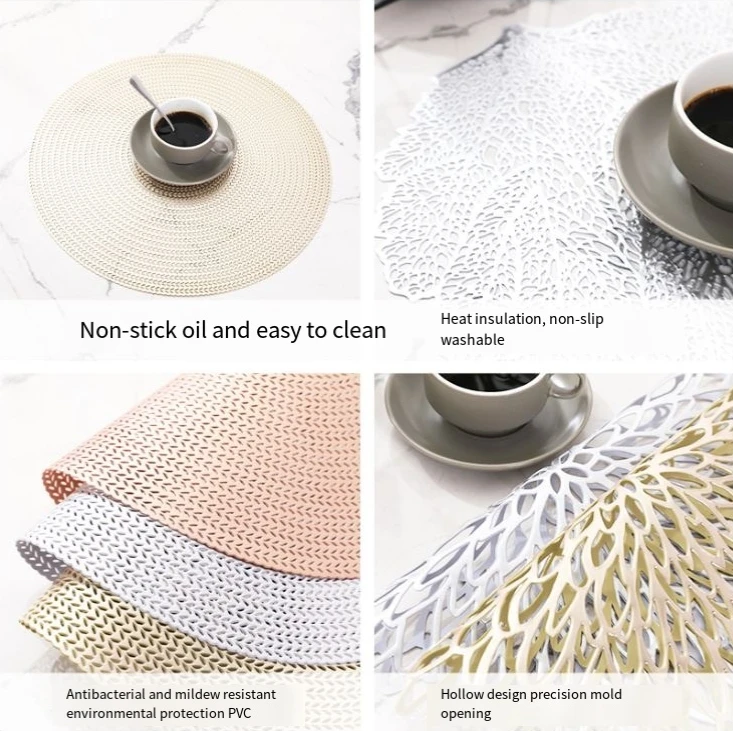High Quality PVC Round Hollow Table Mats Plastic Woven Plastic Placemats Dinner Plate Dish for Restaurant Hotel