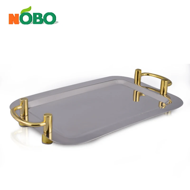 China manufacturers home decor modern serving silver rectangle mirror tray metal sweets trays