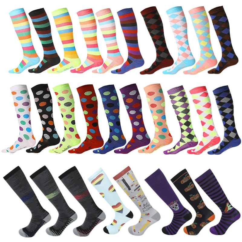 Wholesale Custom Colorful Unisex Running Nursing Marathon Sport Socks Knee High Compression Socks For Men Women
