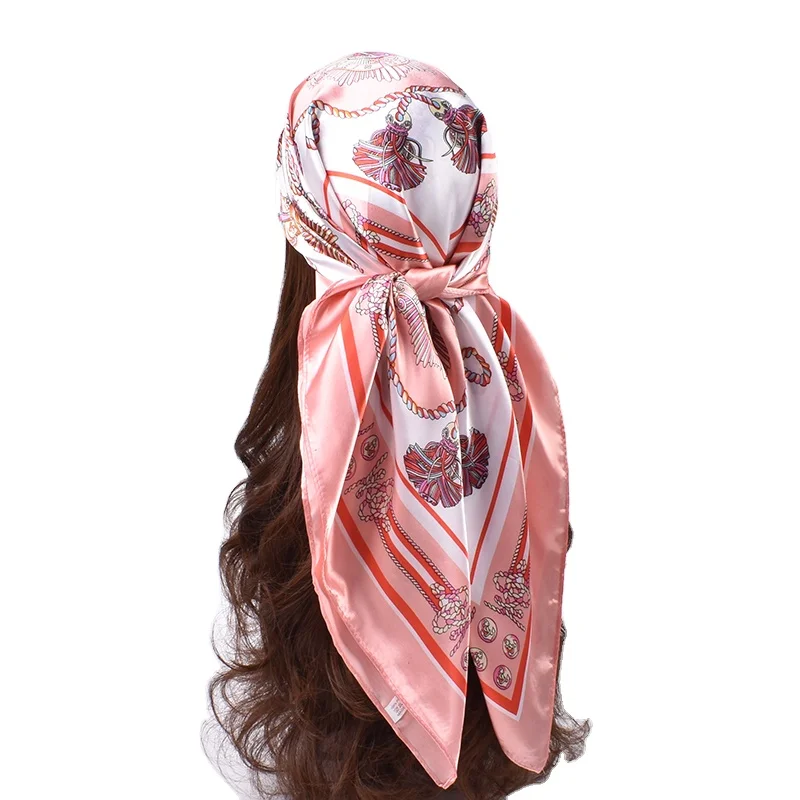 wholesale 35 inch Silk Feeling Scarf Square Satin polyester luxury  Head Scarf  for Women sleeping Malaysia hijab shawls