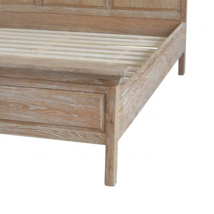 HL090-183 Vintage American Style Classic Rustic Antique Classic Wooden Platform Queen King Size Solid Oak Frame Bed