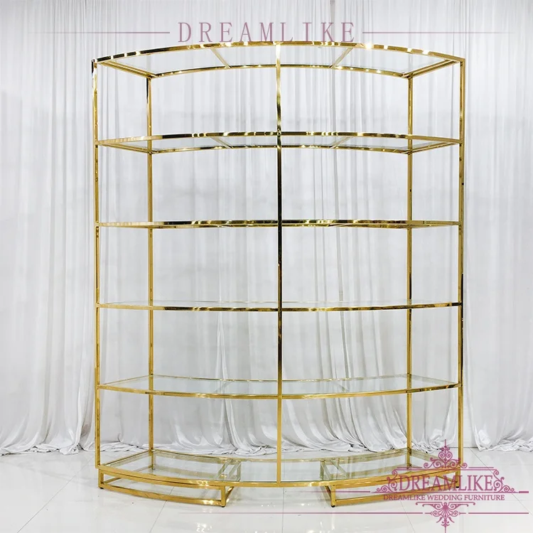 wedding bar display shelf gold stainless steel glass metal wine rack