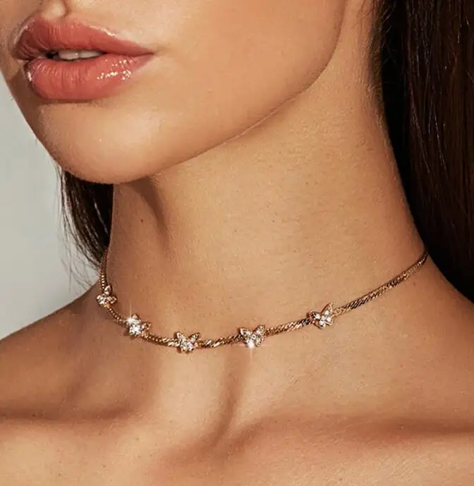 
Bohemian Cute Butterfly Choker Necklace For Women Gold Silver Color Clavicle Chain 2020 Fashion Female Jewelry 