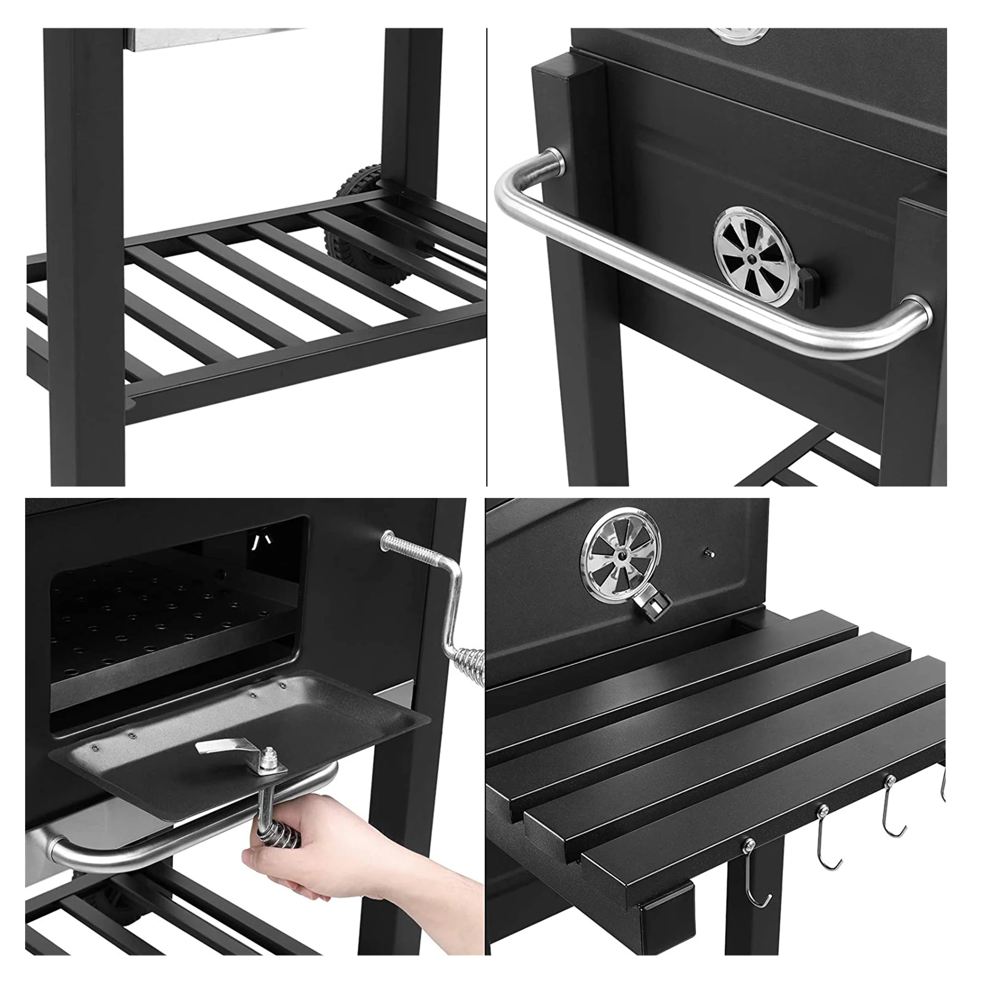 Waterproof 4 adjustable vent charcoal bbq grills with Side Shelf and Hook For Portable courtyard charcoal oven