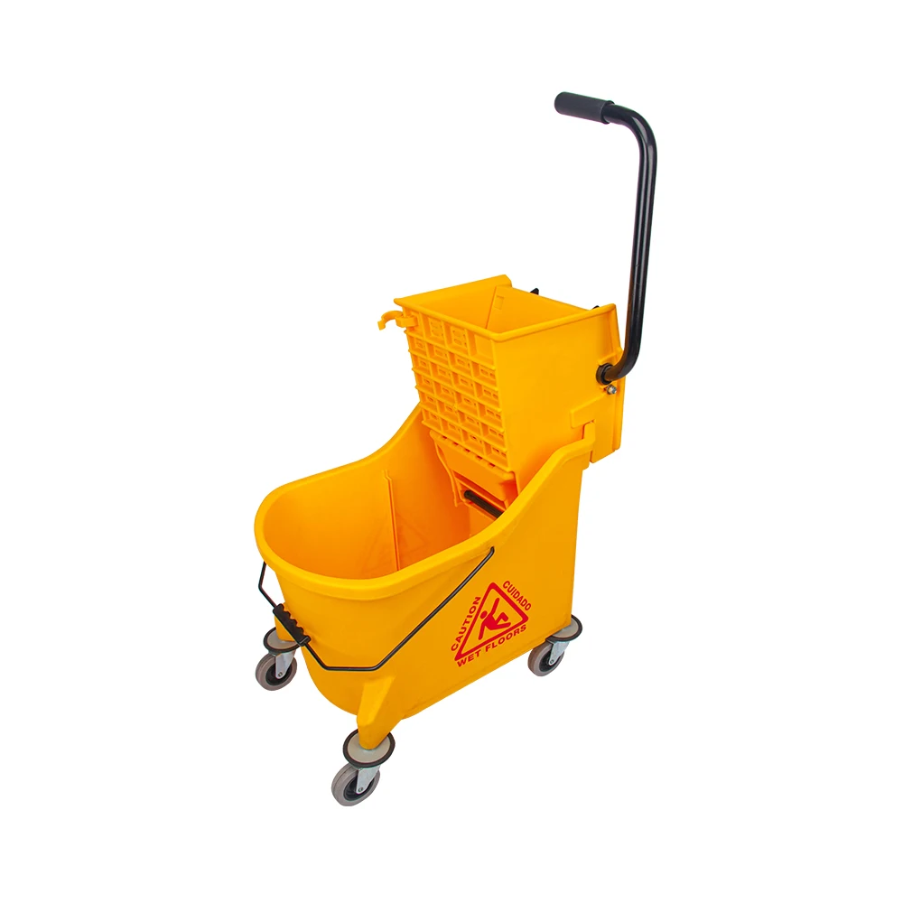 hot sale yellow plastic hospital cleaning side press 33 ltr mop wringer bucket cleaning trolley with 4 wheels