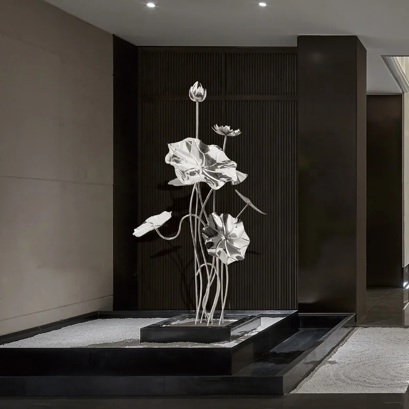 Chinese style stainless steel material lotus landscape metal sculpture for park display decoration