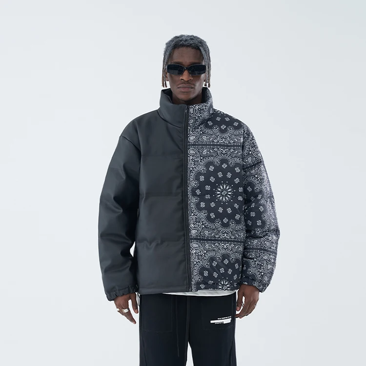 Paisley mens color outdoor stand collar thick puffer vintage padded couple coat custom large size winter jackets