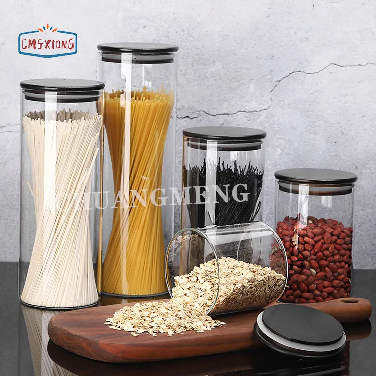 High borosilicate glass sealed food cereal storage containers cans glass jar with bamboo lid