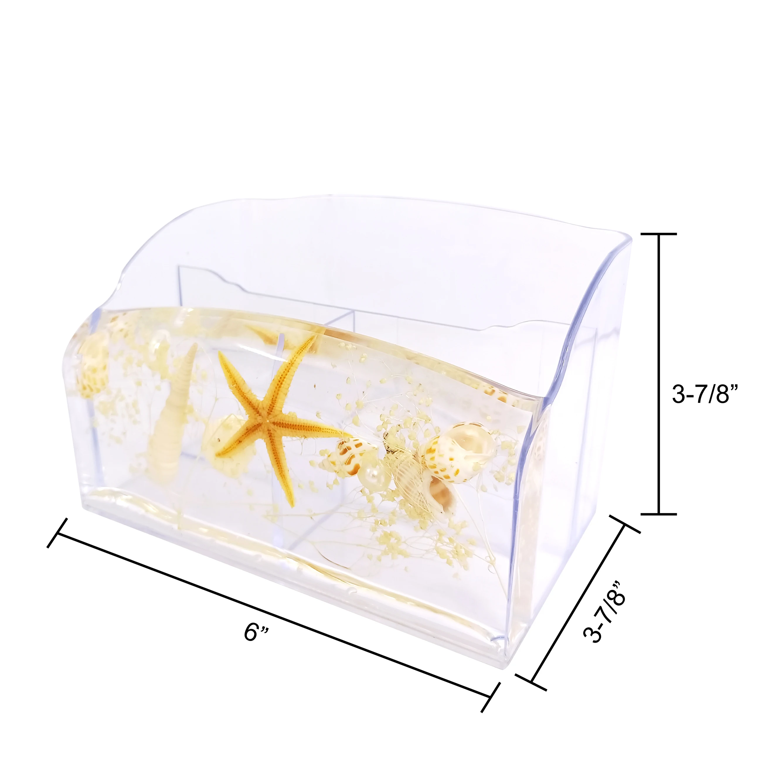 Acrylic Stationery Organizer 3 Compartments Seashells TV AC Remote Control Holder for Organization
