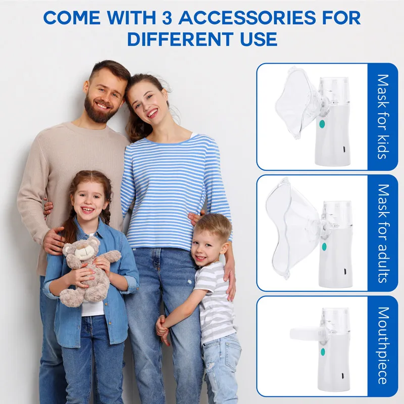 Уход за дыхательными путями без усилий с переносным сетчатым небулайзером бесшумной работой и регулируемым уровнем воздушного потока