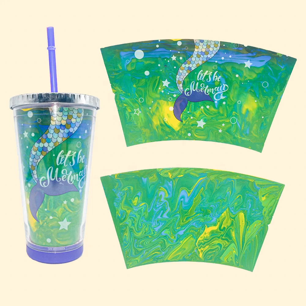 Customization 16.9 OZ DIY Clear Double Wall Tumbler Cup with Lid Straw and Built-in fluid drawing card For Iced Drink Tea Coffee