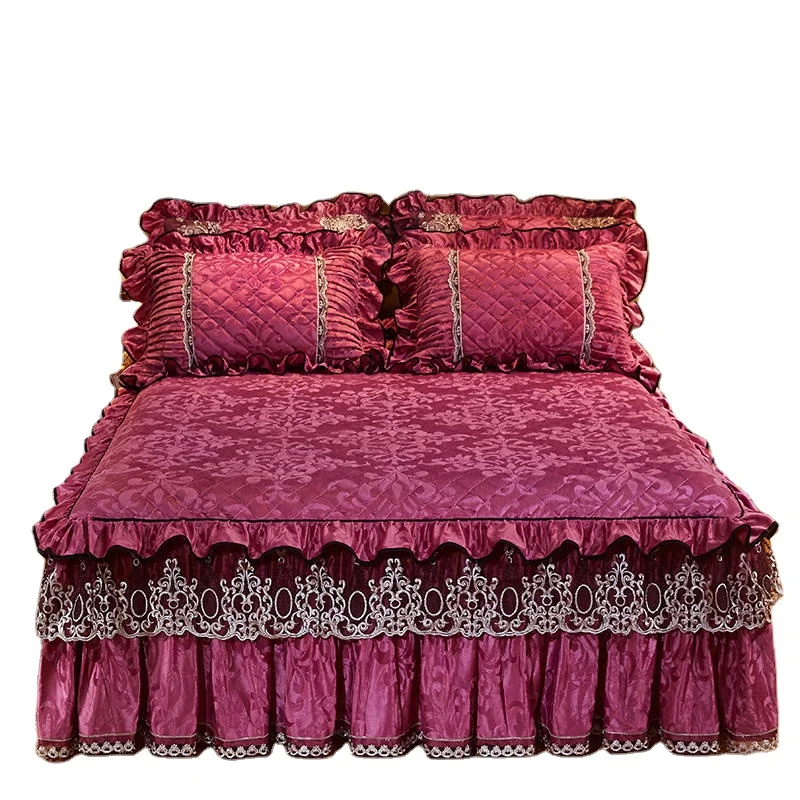 European Style Luxury Velvet Lace Bed Cover flora
